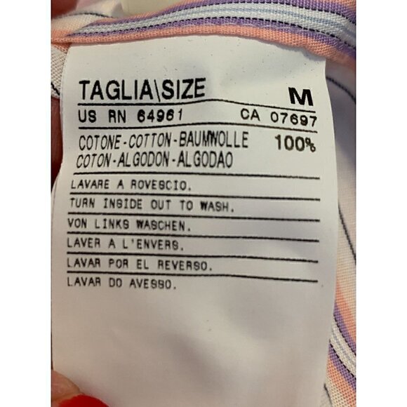 Men’s Benetton Long Sleeve Button Up Striped Pink Blouse Medium - Picture 2 of 8